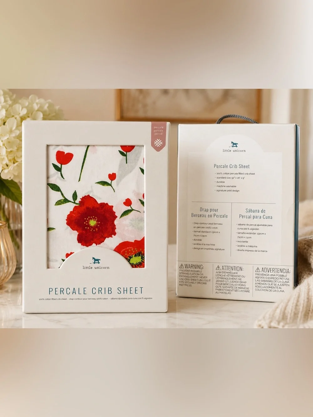 Percale Crib Sheet in Red Floral